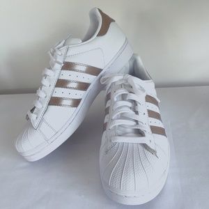 Size 9 Adidas Superstar White Gold Metallic Stripes - CG5463 Shell Toe Womens